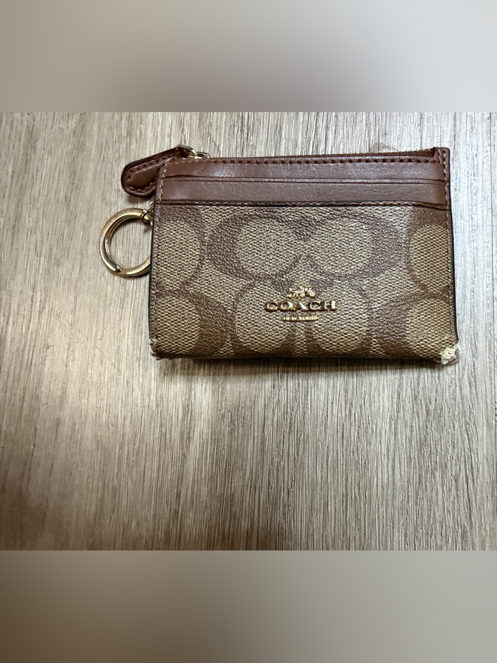 Coach Brown Signature Zip Card Case with Keyring Wrislet